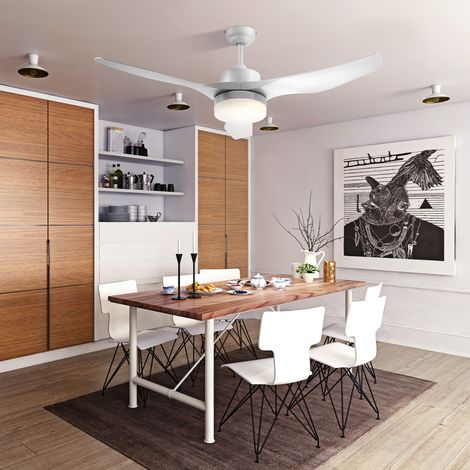Ventilatore da soffitto con luce e telecomando, 20,5 W, 6 velocità, 3 colori di illuminazione e timer, 132 cm, bianco
