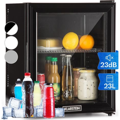 Klarstein Brooklyn Mini Fridge for Bedrooms - Food, Drinks, Skincare & Beer Fridge Cooler, Glass Door Drinks Fridge, Adjustable Shelves, Quiet & Small Fridge For Home, Office, Camping, 12-18°C, 23L (1/5)