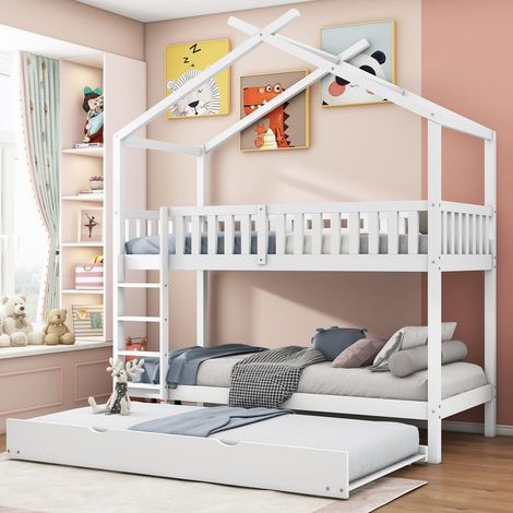 Lit extensible 90x200 cm 3 couchages gain place blanc sans matelas (1/5)