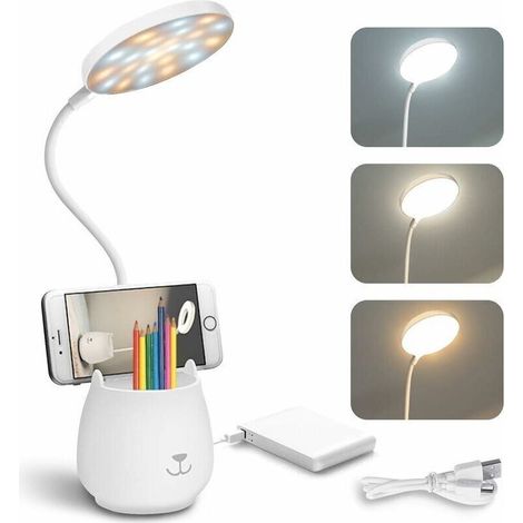 Lampe De Bureau Led, Avec Porte-Stylo Support De Phone , Sans Fil, À Contrôle Tactile Lumière Ajustable Flexible Usb Batterie Rechargeable, Convient Pour Chambre, Bureau, Enfant Garçon Fille (1/4)