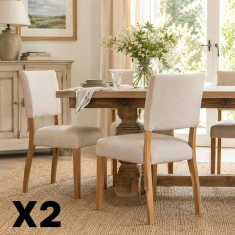 Chaise de salle à manger tissu écru et bois (x2) VELIA (1/5)