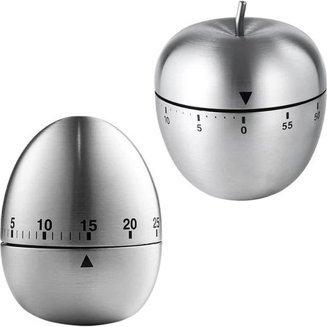 Zweiteiliges Küchentimer Set, eiförmig, aus Edelstahl, wasserdichter mechanischer Küchentimer mit optischem Countdown und 70 Dezibel Alarm. (1/5)