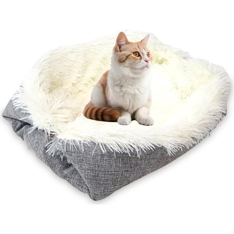 Lit d'hiver moelleux pour animaux de compagnie -Panier réversible pour animaux de compagnie, peluche beige MNombre 6151centimètre (1/5)
