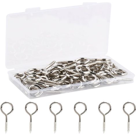 50 Vis à Œil Fermé 50×21 mm Crochets à Vis Anneau Filetage Bois Acier Zingué pour Suspension Corde Chaîne Rideau Plantes DIY Fixation Métal Argent (1/5)