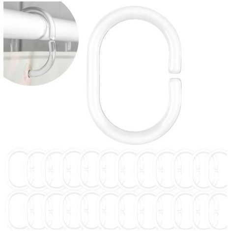 24 Duschvorhangringe – Duschhaken – Robustes und transparentes Kunststoffmaterial für die Duschstange – Einfache Montage – Transparent – 4,6 x 2,9 cm (1/5)