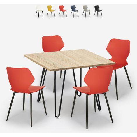 Tisch 80x80cm 4 Stühle Industrieller Stil Design Sartis Light - Rot