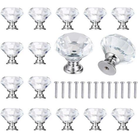 15 Pcs Boutons de Meuble Diamant, Poignées Transparentes en Cristal pour Tiroirs et Placards (1/3)