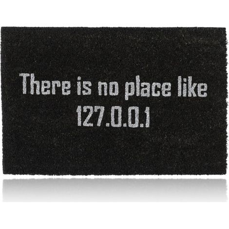 Relaxdays Coir Doormat Indoor & Outdoor, "There is no place like 127.0.0.1" Nerdy Entrance Rug, HxW: 60x40 cm, Black (1/5)