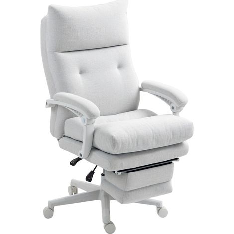 Sillón de oficina ergonómico con apoyo lumbar, reposapiés y altura regulable, blanco crema (1/5)