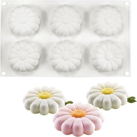 Silikon Backform BPA frei Blumenform mit 6 Mulden wiederverwendbar 29,2 x 17 x 2,5 cm Backzubehör für Sonnenblumentörtchen, Eiscreme, Schokolade, (1/5)