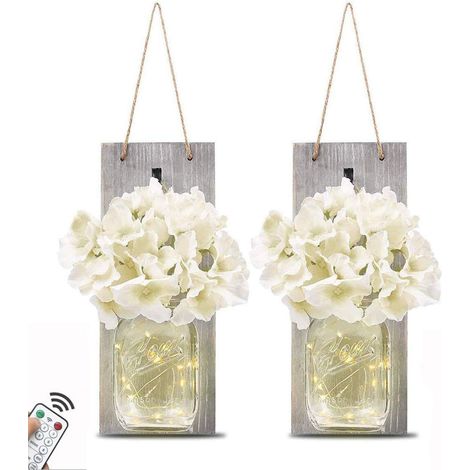Ahlsen Luces de pared Mason Jar con control remoto, decoración rústica de pared para dormitorio (juego de 2) (1/5)