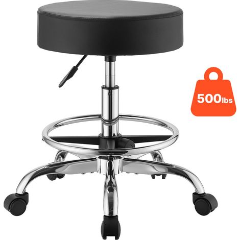 VEVOR Taburete Giratorio de Trabajo, Taburete con Ruedas y Reposapies, Capacidad de Carga de 226,8 kg, Altura Ajustable, Asiento Ergonómico Acolchado y Tapizado, para Oficina Clínica Peluquería, Negro (1/5)
