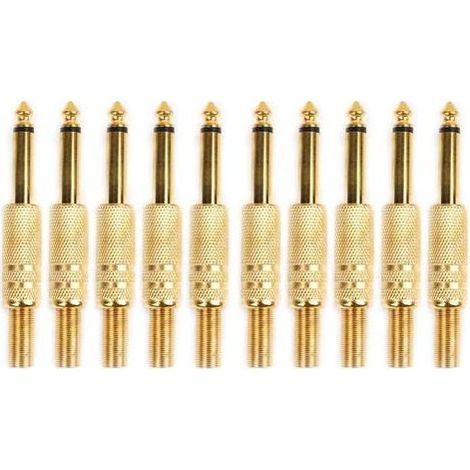 Lntyq 10 Pcs Plaqué Or 6.35mm Mâle 1/4 Prise Jack Mono Connecteur Audio À Souder (1/5)