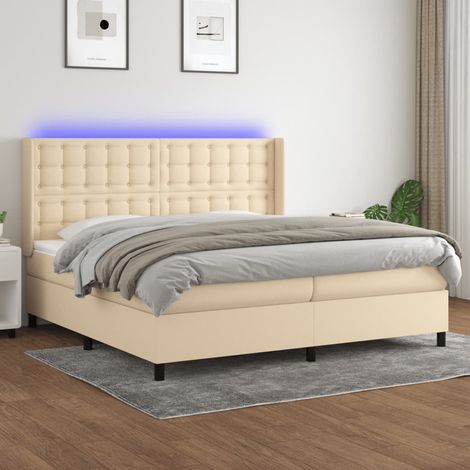 Sommier tapissier et matelas et LED - Sommier pour Adulte et Enfant - Crème 200x200 cm Tissu BV869280 - BonneVie (1/5)
