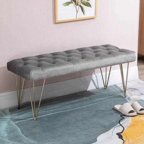 Panca imbottita, panca per pianoforte, panca porta scarpe effetto velluto, panca da letto, panca per pianoforte per camera da letto, soggiorno, corridoio, metallo grigio 116 x 44,5 x 49 cm (1/5)
