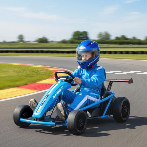 Kart eléctrico de 24 V para conducir y derrapar, neumáticos de nailon, cinturón de seguridad, claxon, música, para niños de 8 a 12 años, color azul. (1/5)