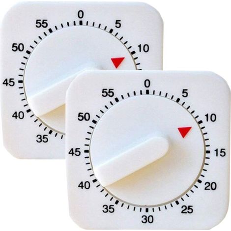 2 Pcs Minuteur MéCanique Et MagnéTique,Minuteur Visuel, Minuteur D'Examen, Minuteur de Cuisine,60 Minutes Kitchen Timer Count Down Alarm Reminder White Square Mechanical Timer for Kitchen-Fei Yu (1/5)
