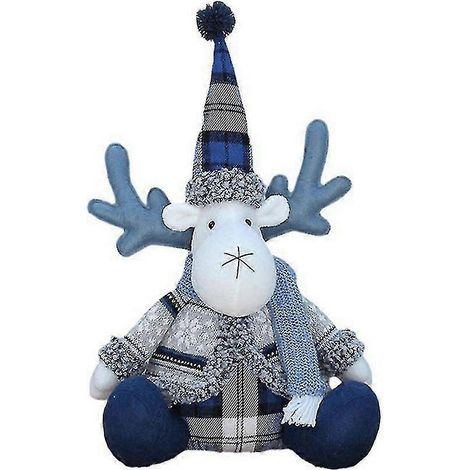 Décoration de Noël pour sapin : poupée bleue, chapeau pointu, cerf à longue gueule, décoration de fenêtre, 25 x 38 cm (1/5)