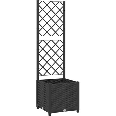 Fioriera aiuola rialzata vassoio piante fiori terrazza giardino con traliccio 40 x 40 x 136 cm PP nero 020038289
