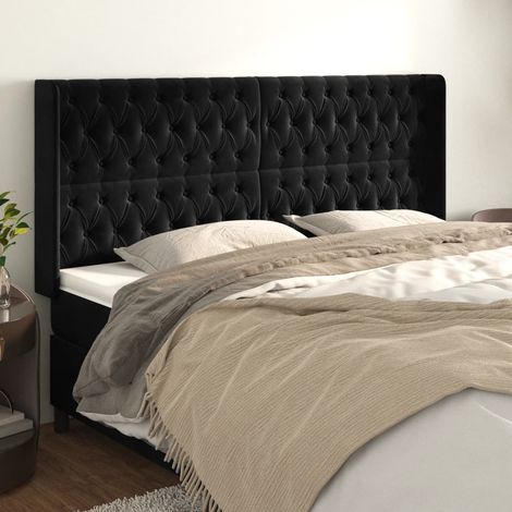 Tête de lit avec oreilles,Panneau de lit,Pour Lit adulte,Décoration murale Noir 183x16x118/128 cm Velours XZZ635821 (1/5)