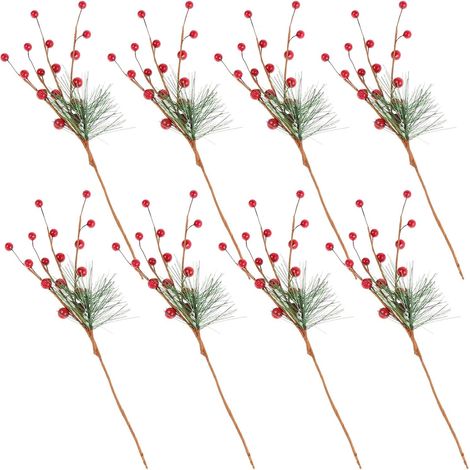 Lot de 8 Branches de Baies de Houx Artificielles Rouges en Plastique Léger pour Décoration de Noël Accessoires DIY pour Couronne Sapin et Décorations Festives D’Intérieur (1/5)