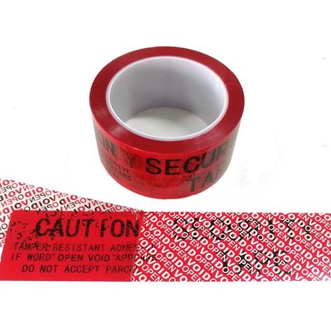 Rouleau de 50 m x 5 cm x 2 mil, rouge, scellés de sécurité inviolables, bande anti-effraction à transfert total (1/5)