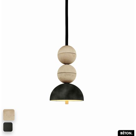 Lampe de suspension en béton velours - BOSFOR CONCRETE VELVET SABLE - OLIVE 2 BALLES LED 14W (1/2)