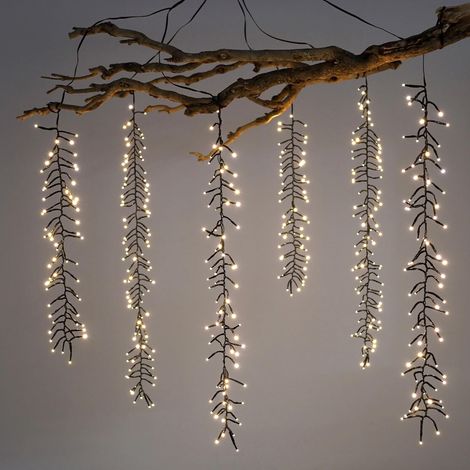 Kaskaden Büschel Lichterkette warm weiß mit 6 Strängen - 480 LED - Lichtervorhang mit 8 Leuchtmodi für Außen mit Timer - Outdoor Weihnachten Advent Deko Beleuchtung