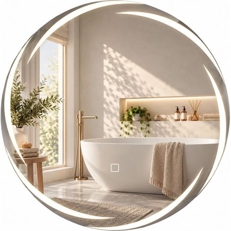HOMCOM espejo de baño redondo con luces LED, 60x60 cm, espejo de pared, antivaho, memoria, 3 temperaturas de color, brillo ajustable, IP44, plata (1/5)