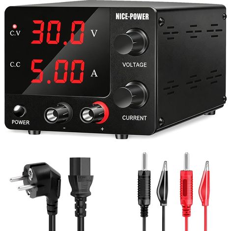 Bloc d'alimentation de laboratoire 0-30 V 0-5 A - Affichage LED à 3 chiffres et bouton de réglage - 30 V 5 A 15 V 10 A CC - Réglable - Mini bloc d'alimentation de laboratoire - Bloc d'alimentation à (1/5)