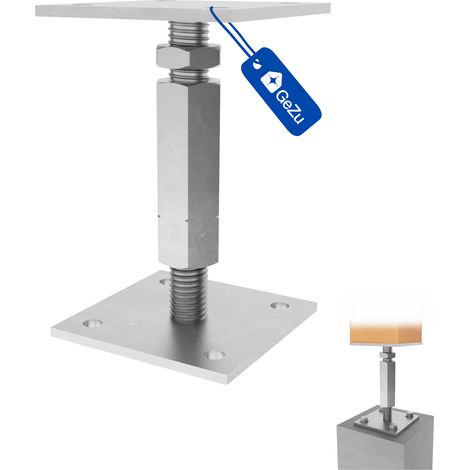 Lot de 8 Pied de poteau carré réglable galvanoplastie 80 x 80 mm – hauteur ajustable 140 à 200 mm avec platine bois pour clôtures – GeZu Impex