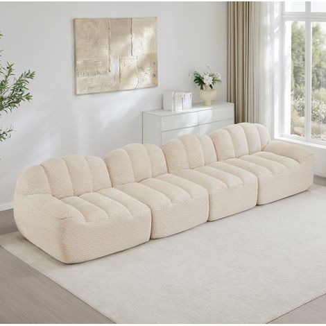 Divano modulare a 4 posti a forma di conchiglia, schiuma ad alta densità 32D, bianco beige (1/5)