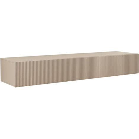 Meuble TV suspendu 160cm 1 porte abattante relief laqué beige - JANEIRO BEIGE (1/5)