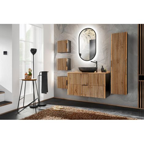 Ensemble complet de salle de bain avec meuble vasque 100 cm + 5 éléments - Sylve Black Wotan - Livraison gratuite