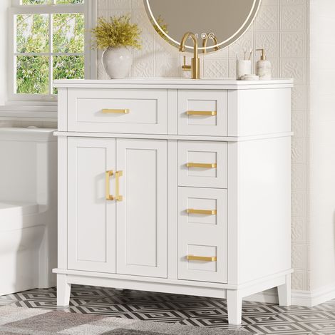 Mobile bagno con lavabo in ceramica 76 cm bianco OKMYHOME (1/5)