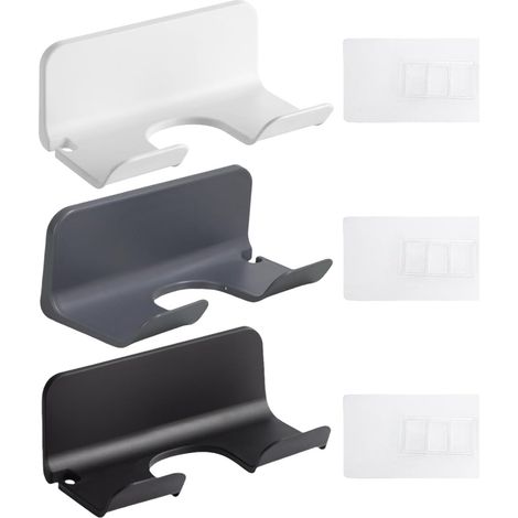 3 Pièces Support Sèche-Cheveux, Mural Sans Perçage, Plastique, Pour Salle De Bain (1/5)