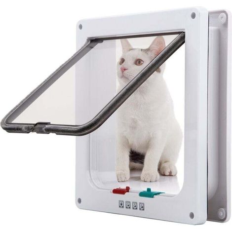 Chatière pour Chat,Magnétique Verrouillable 4 Modes pour Animaux Domestiques Chatons et Chatons Small Blanc (1/4)