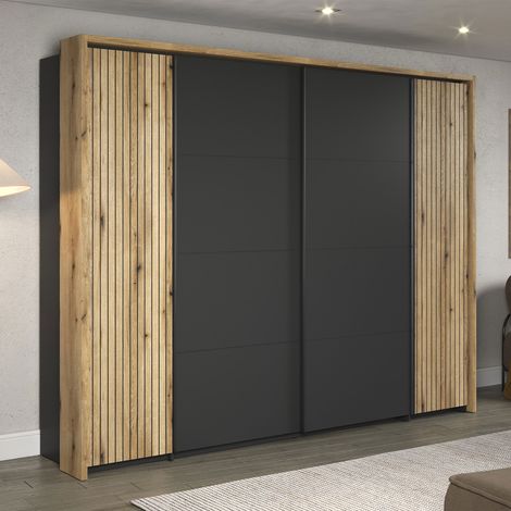 Armoire 4 portes 280x58x209 cm anthracite et naturel - NOCTYS (1/3)