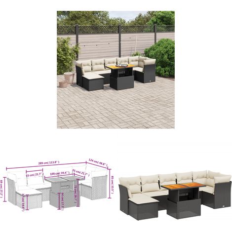 8-tlg. Garten-Sofagarnitur mit Kissen Schwarz Poly Rattan - Gartensorte - Gartenmöbelset - PE-Rattan Möbel - Outdoor Sofa - Lounge Set - Home & Living (1/3)