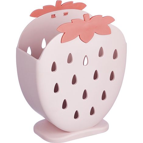 Porte-ustensiles de cuisine en plastique motif fraise, égouttoir à baguettes et couverts rose (1/5)