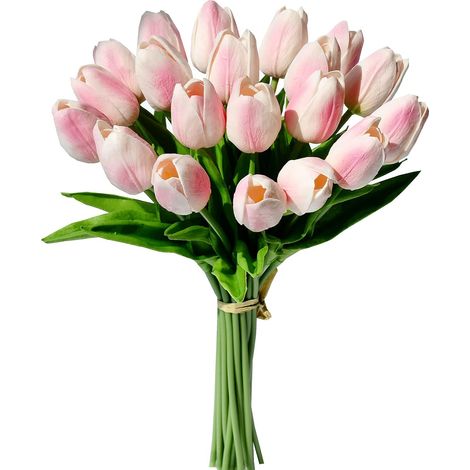 Tulipe Artificielle - 35 cm - Tige Souple en Plastique - Tête de Fleur en Polyuréthane - Blanc - 20 Pièces (1/5)