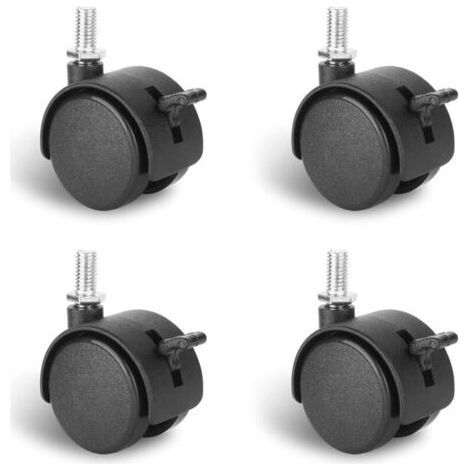 PA Quatre roulettes pivotantes de 1,5 pouce avec freins de blocage et tiges filetées métriques, adaptées aux tables, tiroirs, supports pour plantes, supports métalliques, paniers à linge, etc (1/4)