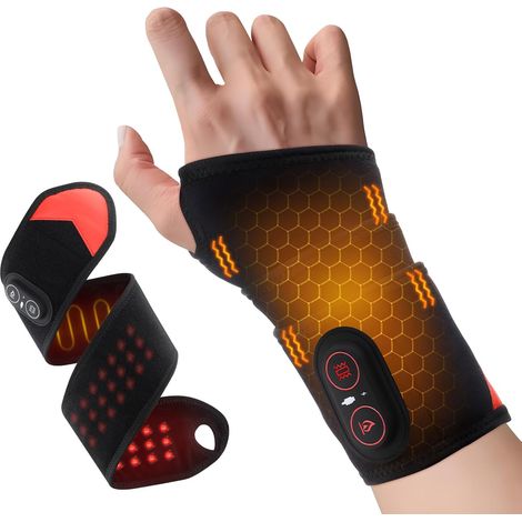 Tapis de chauffage au poignet, Brace de poignet chauffé de massage de vibration, Tapis de chauffage à main rechargeable Wrap pour le soulagement du tunnel carpal, 3 niveaux de vibrations de chaleur