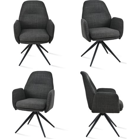 Bon Furni Webstoff Esszimmerstuhl Anthrazit, 4er, 360° drehbar, ergonomisch mit hoher Elastizität & Armlehnen