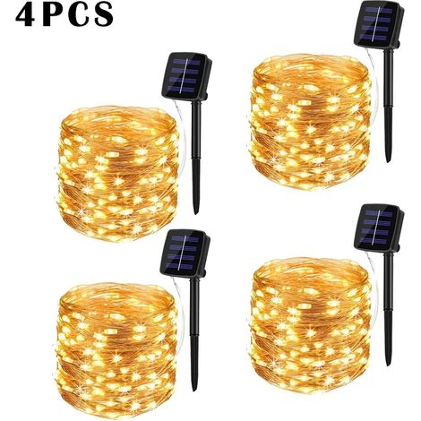 Guirlande lumineuse solaire LED (4 pièces - blanc chaud - 22 m - 200 LED) pour extérieur, jardin, guirlande féérique, guirlande lumineuse LED scintillante étanche, décoration de Noël et de cour (1/5)