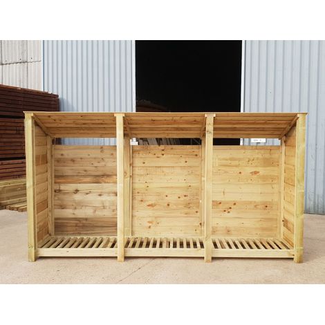 Wooden Log Store Reverse Roof, W335xH180cm (Light green, natural finish)