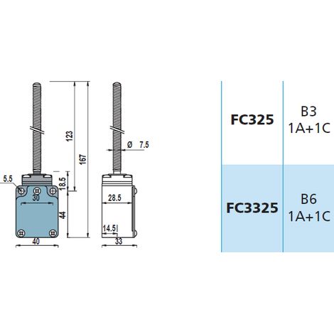 FC3325 1NA + 1NC Interruttore di Posizione ad asta a tutta molla Finecorsa