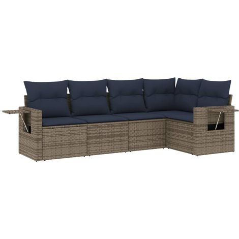 Maison Exclusive - 5-teiliges Gartensofa-Set mit Kissen, grau, Po (1/5)