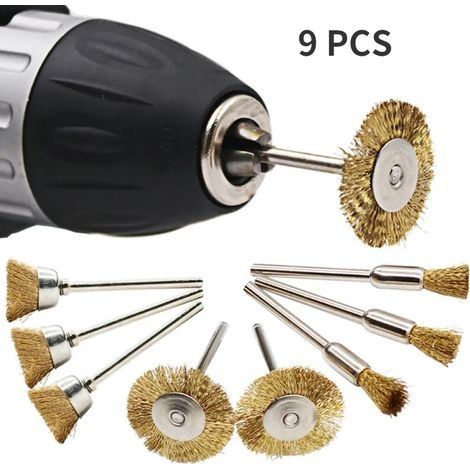 Brosse en laiton, fil d'acier, roues, brosses, perceuse, outils rotatifs, polissage, outils rotatifs Dremel, jeu de brosses, 9 pièces (1/5)