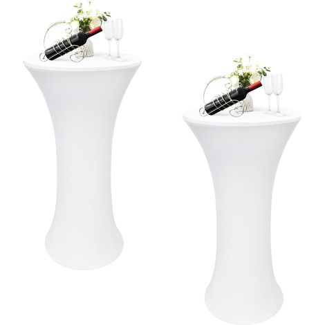Set di 2 tovaglie rotonde elasticizzate da cocktail, 60 x 109 cm, ideali per feste, bar, banchetti e bistrot - Bianco (1/5)